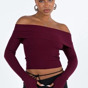 Off-Shoulder Burgundy Sweater